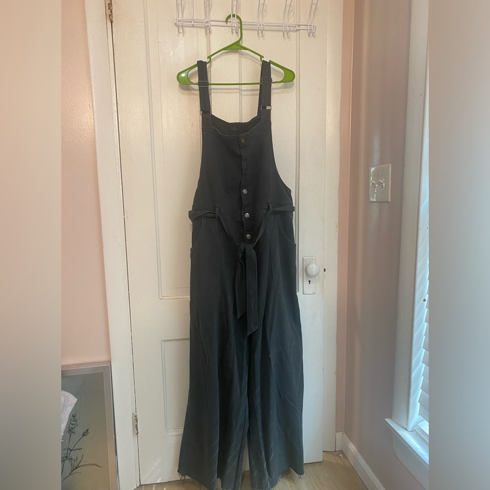 Gray wide leg overalls from Aerie, size XXL, gently worn, distressed hems